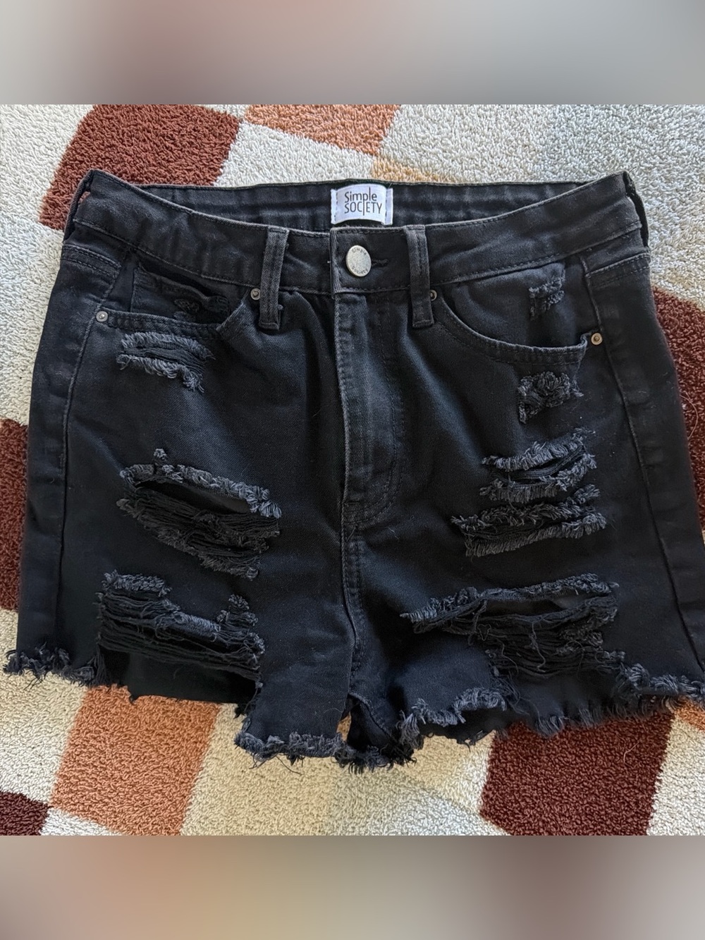 Simple Society Black Distressed High-Rise Denim Shorts